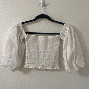 Shasa White Puff Sleeve Cropped Blouse